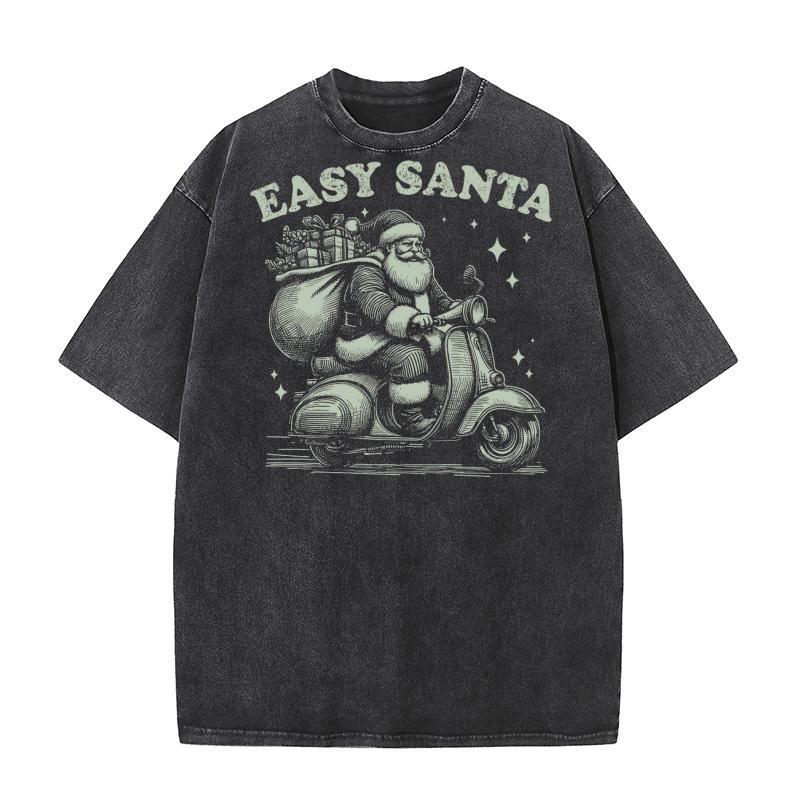Easy Santa Riding Scooter D Retro Green Washed T-Shirt