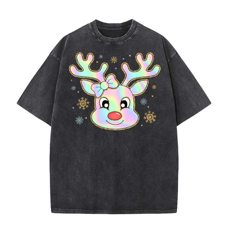 Glitter Coquette Christmas Reindeer 3 Washed T-Shirt