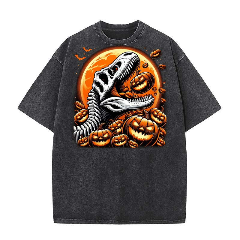 Halloween Dinosaur Skeleton Washed T-Shirt