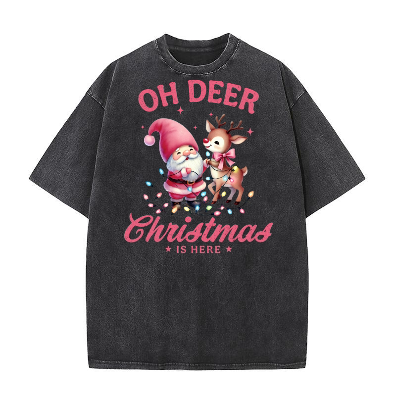 Oh deer Christmas is here Washed T-Shirt