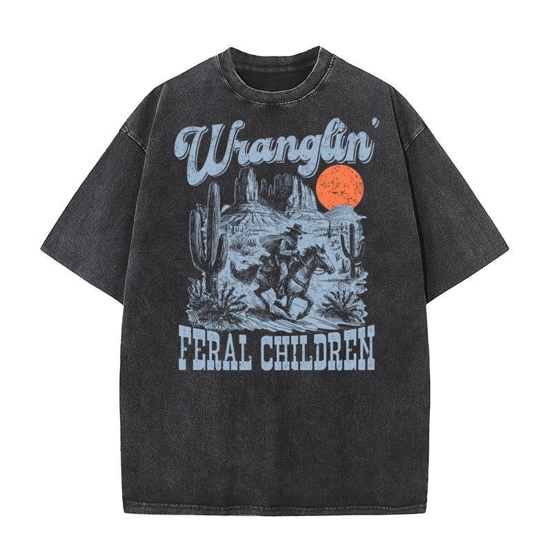 Raccoon Cowboy L Grey Washed T-Shirt