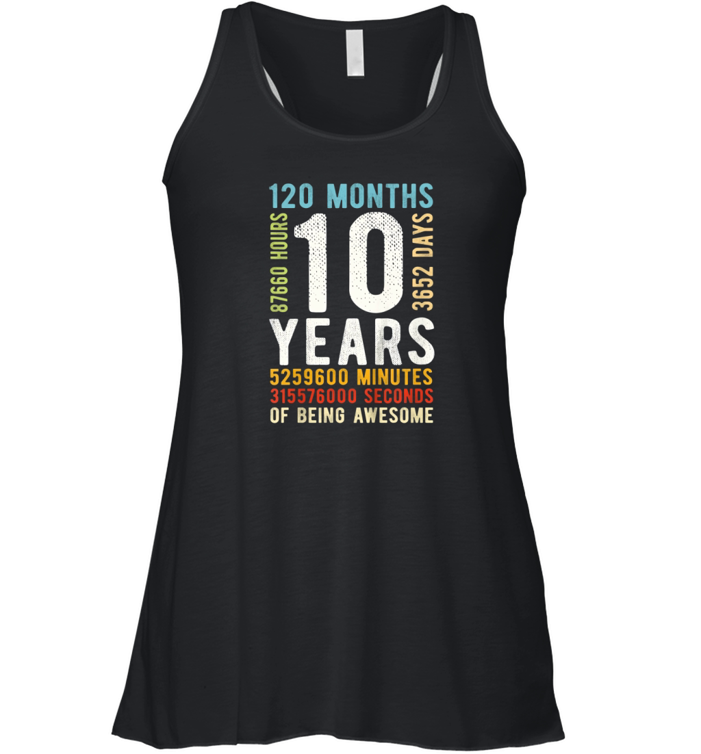 Kids 10th Birthday 10 Years Old Vintage Retro 120 Months Women's Flowy Tank Top