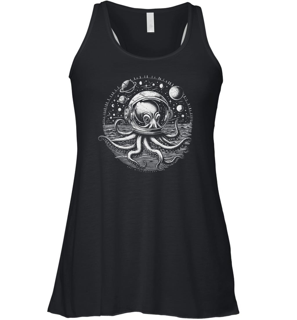 Octopus with Astronaut Helmet D White GR Women's Flowy Tank Top