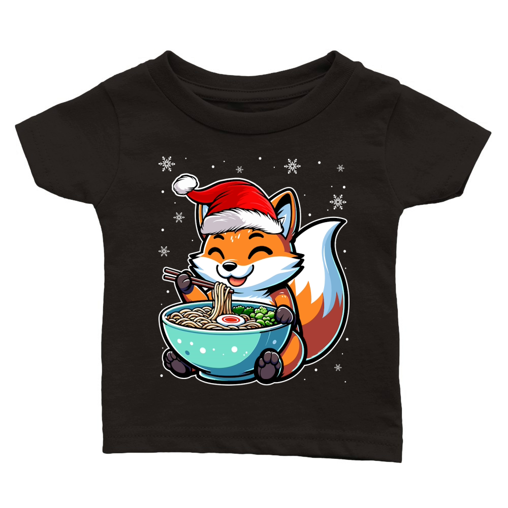 adorable fox eating ramen wearing santa hat 1 Classic Baby Crewneck T-shirt