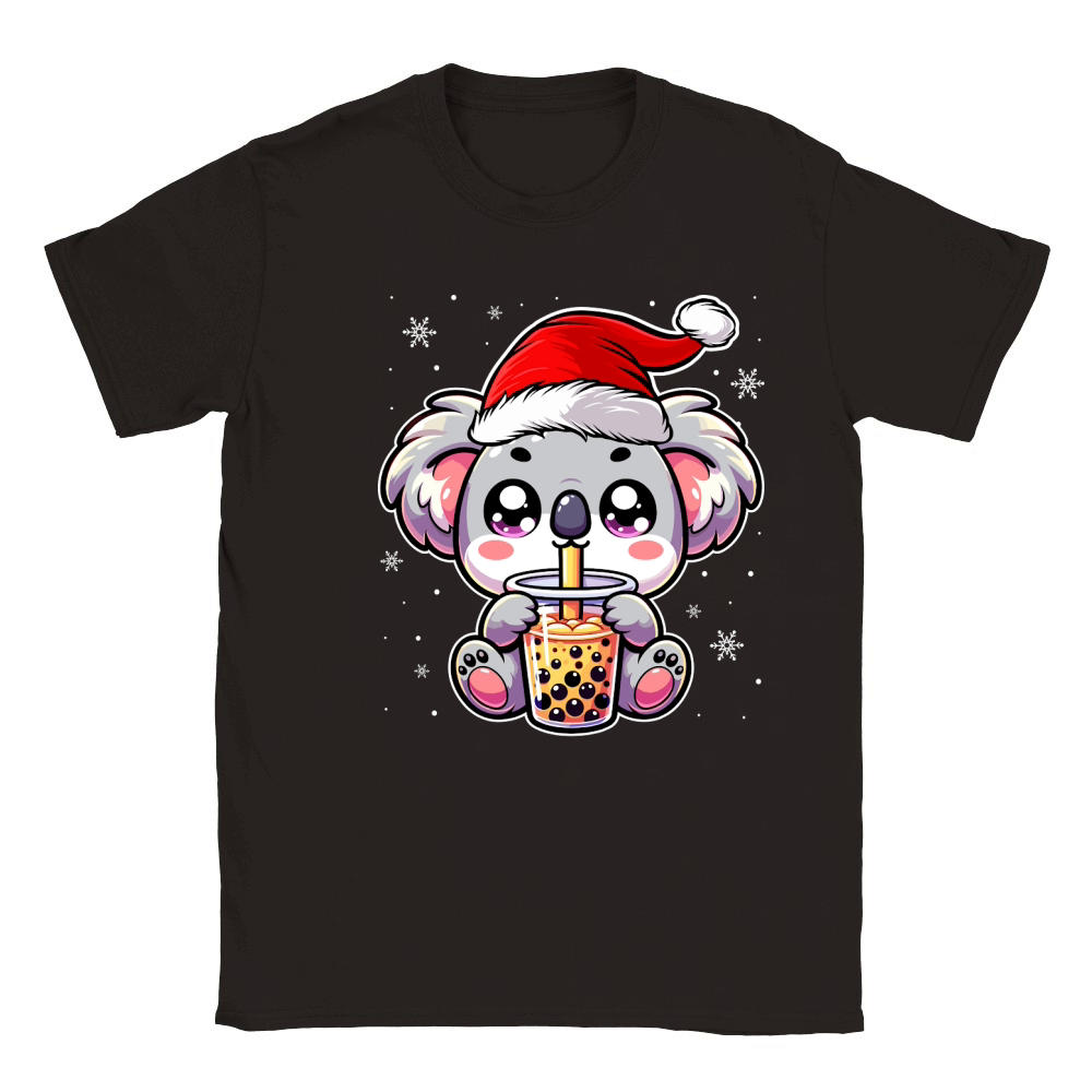 adorable koala drinking boba tea wearing santa hat 4 Classic Kids Crewneck T-shirt