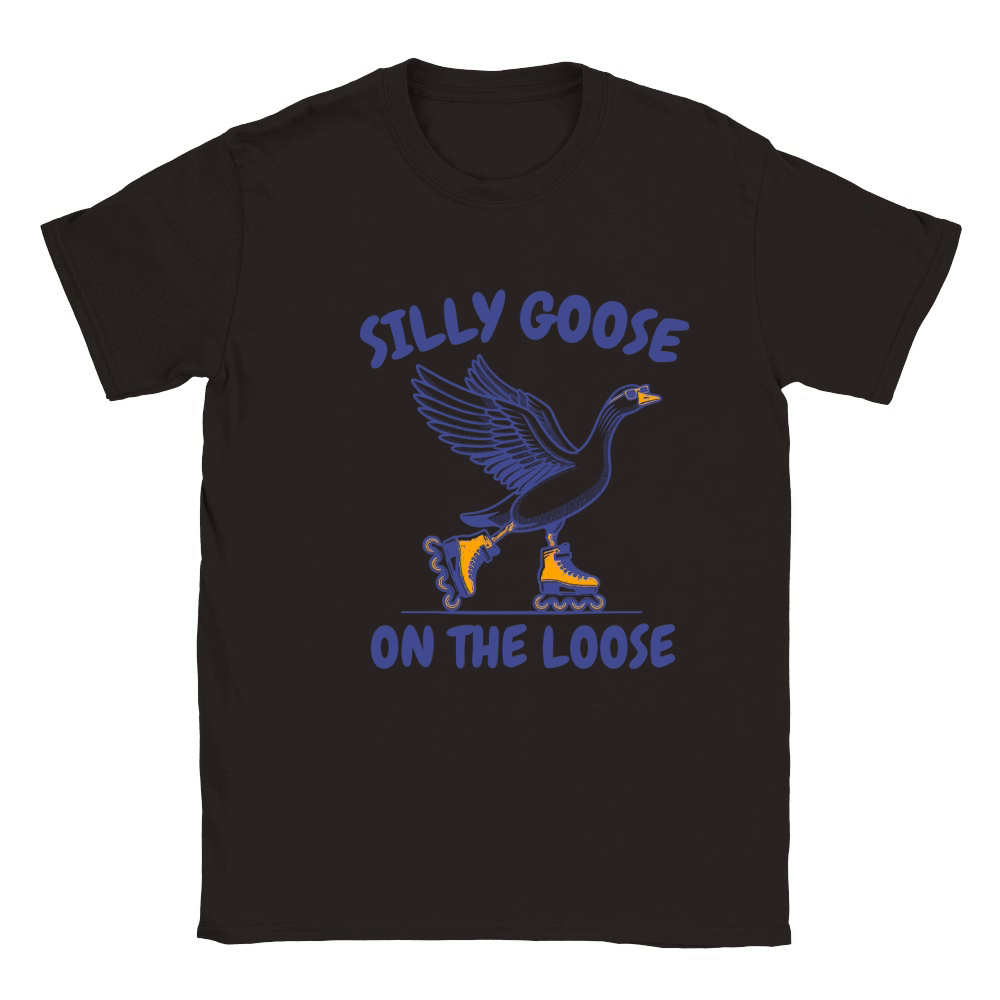 Goose Playing Retro Rollerblade L vBlue Classic Kids Crewneck T-shirt