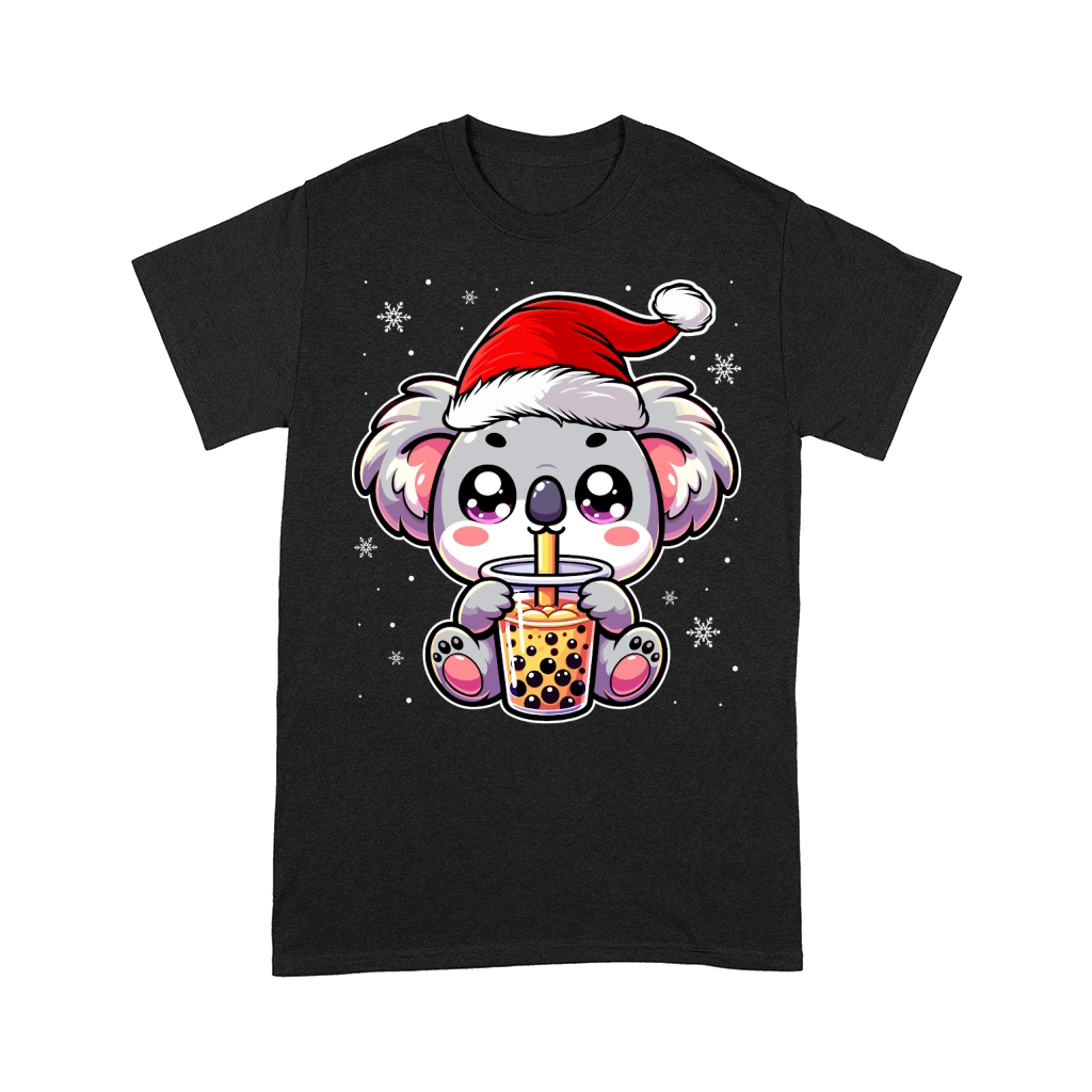 adorable koala drinking boba tea wearing santa hat 4 Comfort T-shirt
