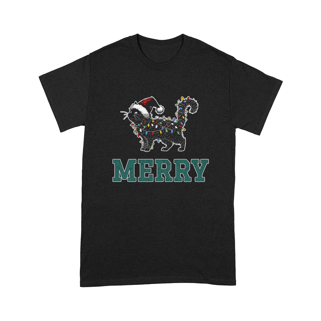 MERRY CAT WRAPPED BY CHRISTMAS LIGHTS D Color 3 Comfort T-shirt