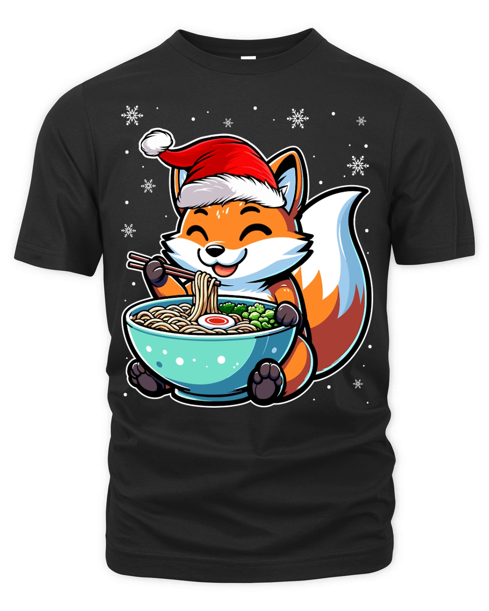 adorable fox eating ramen wearing santa hat 1 Organic Unisex T-shirt