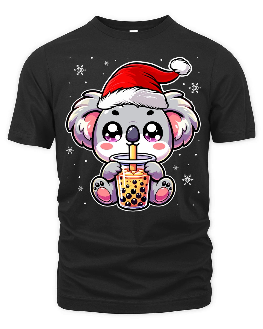 adorable koala drinking boba tea wearing santa hat 4 Organic Unisex T-shirt