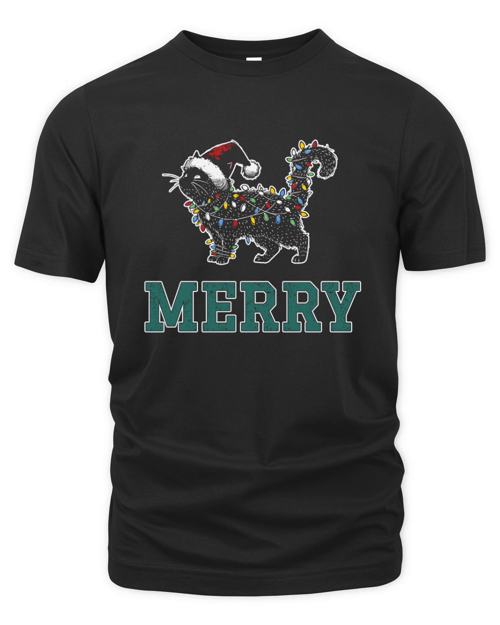 MERRY CAT WRAPPED BY CHRISTMAS LIGHTS D Color 3 Organic Unisex T-shirt