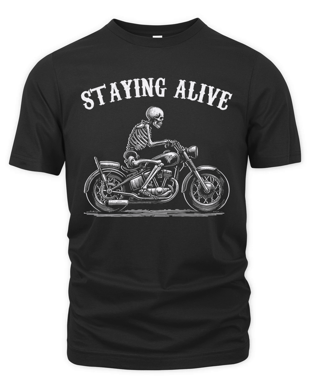 Staying Alive Skeleton riding Motorcycle D White GR Organic Unisex T-shirt