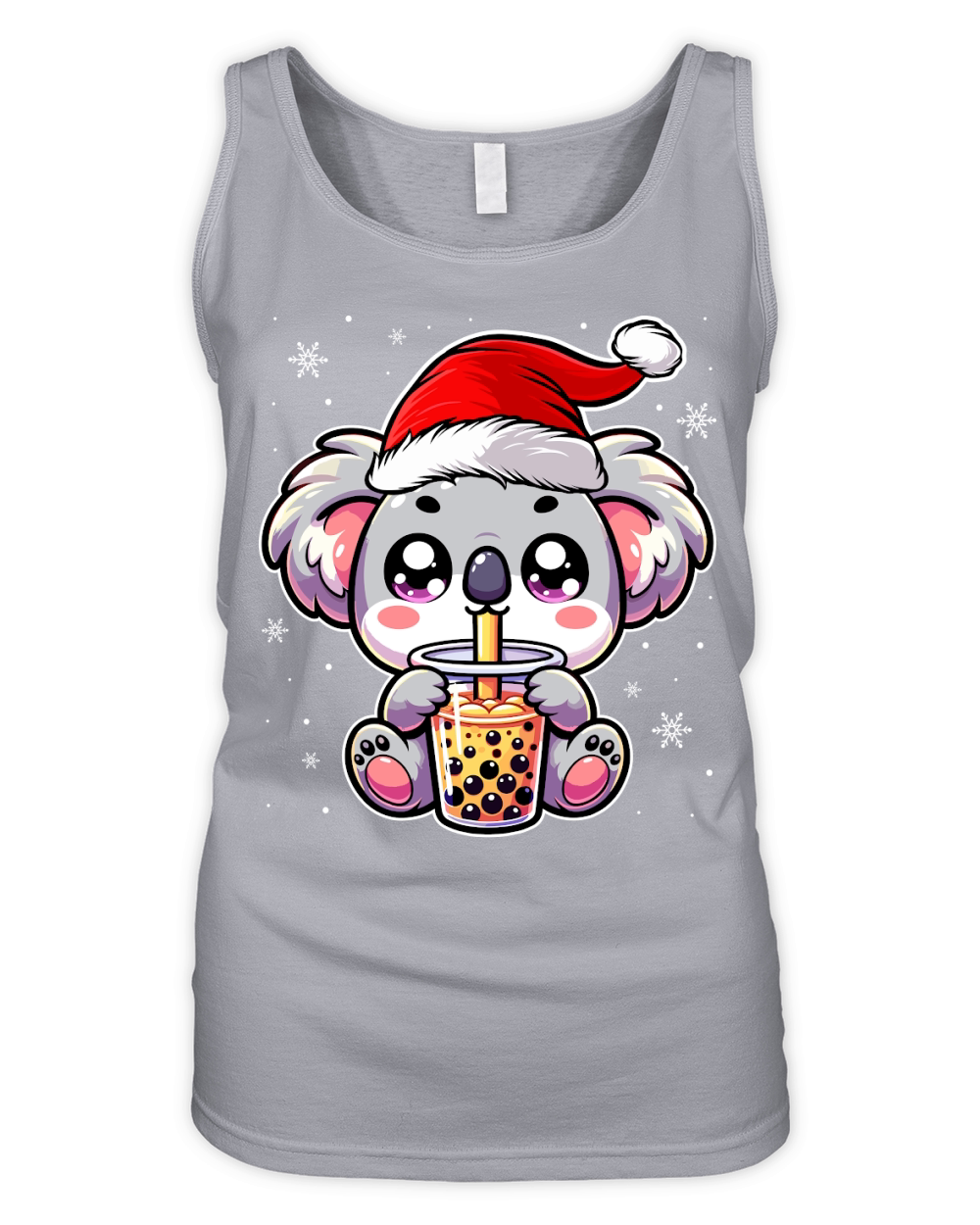 adorable koala drinking boba tea wearing santa hat 4 Organic Women's Tank Top