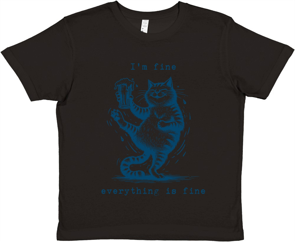Im Fine Everything is Fine Drunker Cat L Blue Premium Kids Crewneck T-shirt