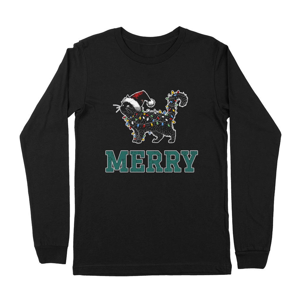MERRY CAT WRAPPED BY CHRISTMAS LIGHTS D Color 3 Premium Long Sleeve
