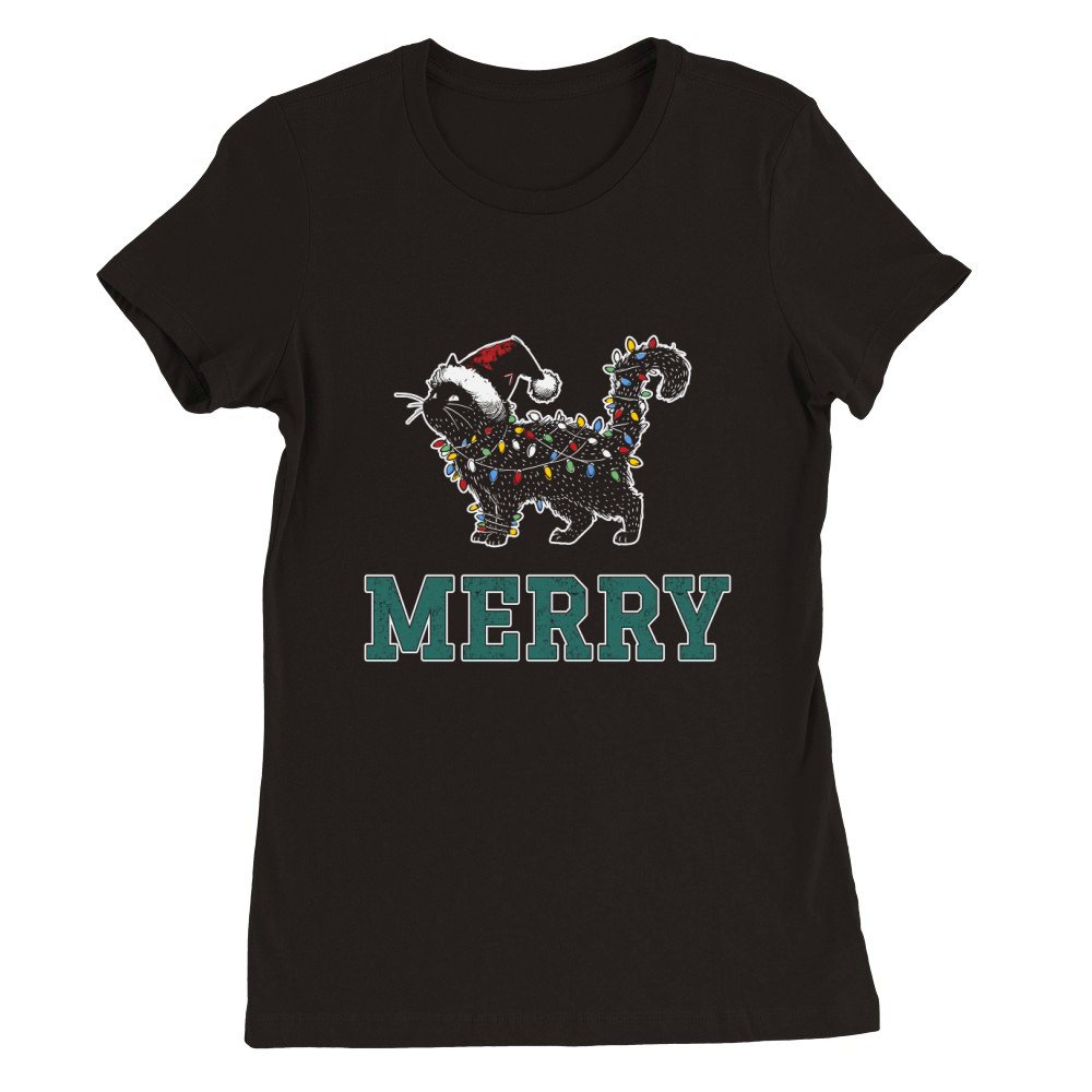 MERRY CAT WRAPPED BY CHRISTMAS LIGHTS D Color 3 Premium Womens Crewneck T-shirt