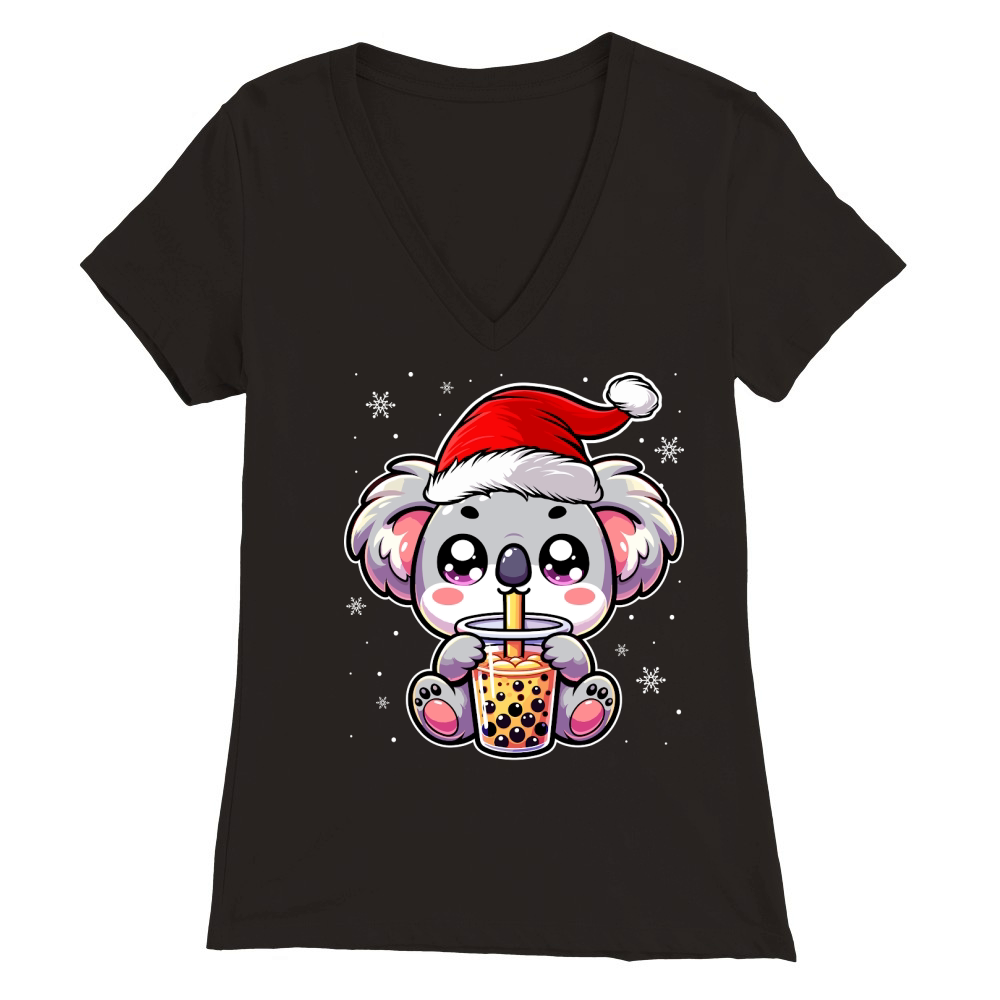 adorable koala drinking boba tea wearing santa hat 4 Premium Womens V-Neck T-shirt