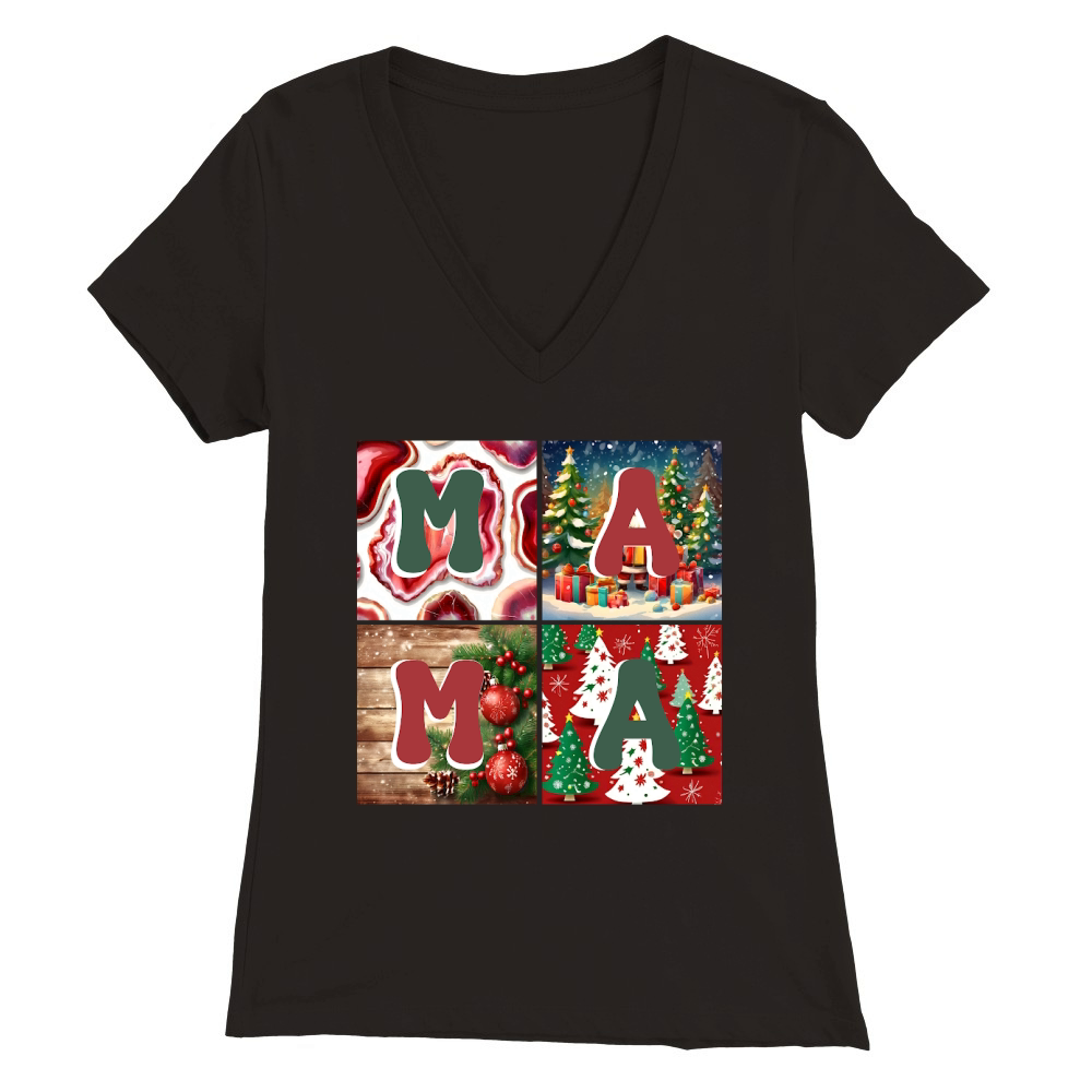 Boho Christmas Mama, Christmas Mom Premium Womens V-Neck T-shirt