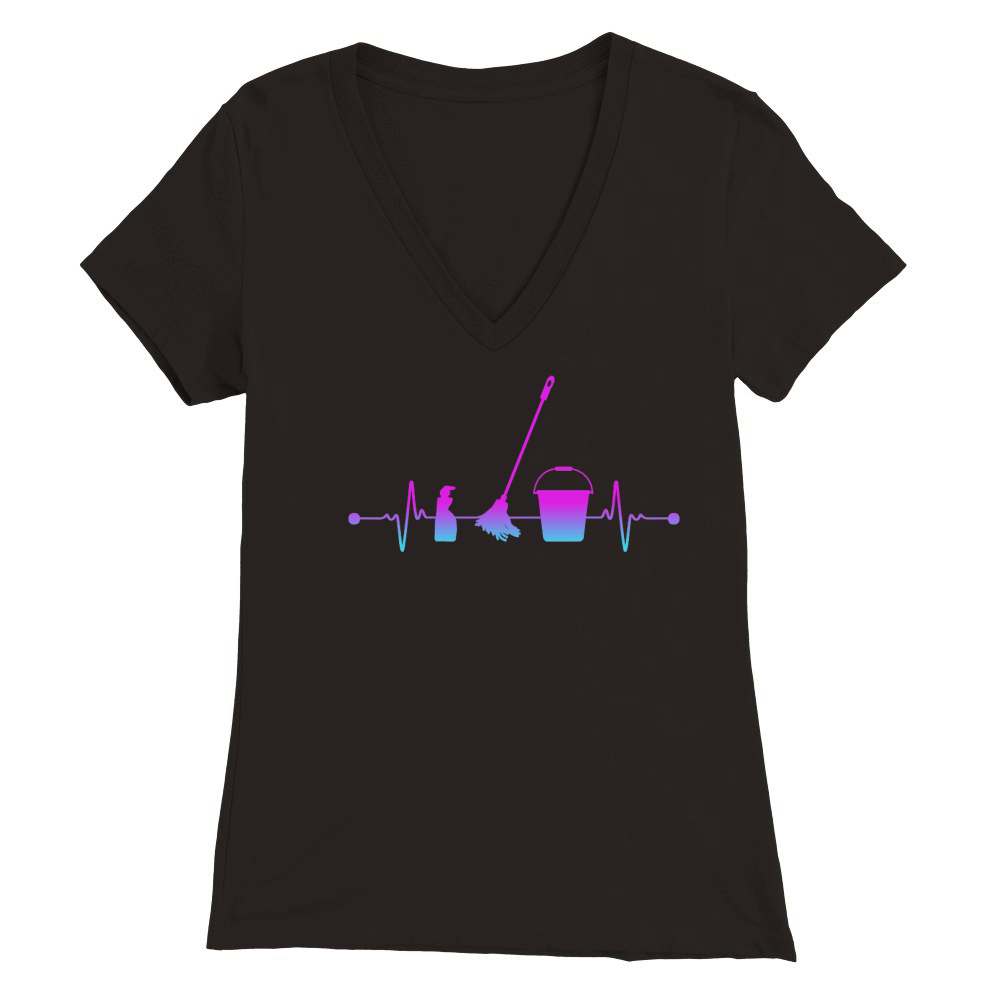 Cleaning Elements with Heartbeat Line 4 Premium Womens V-Neck T-shirt