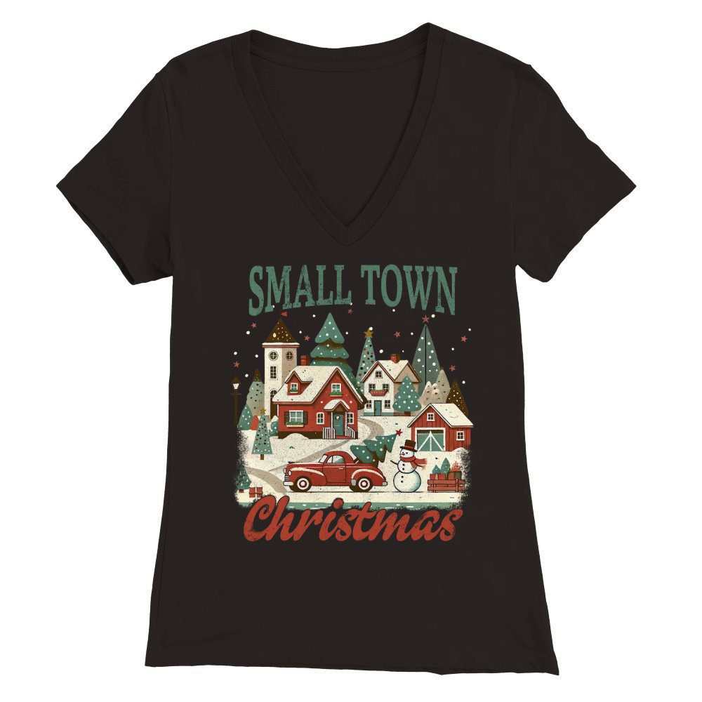 Small Town Christmas Premium Womens V-Neck T-shirt