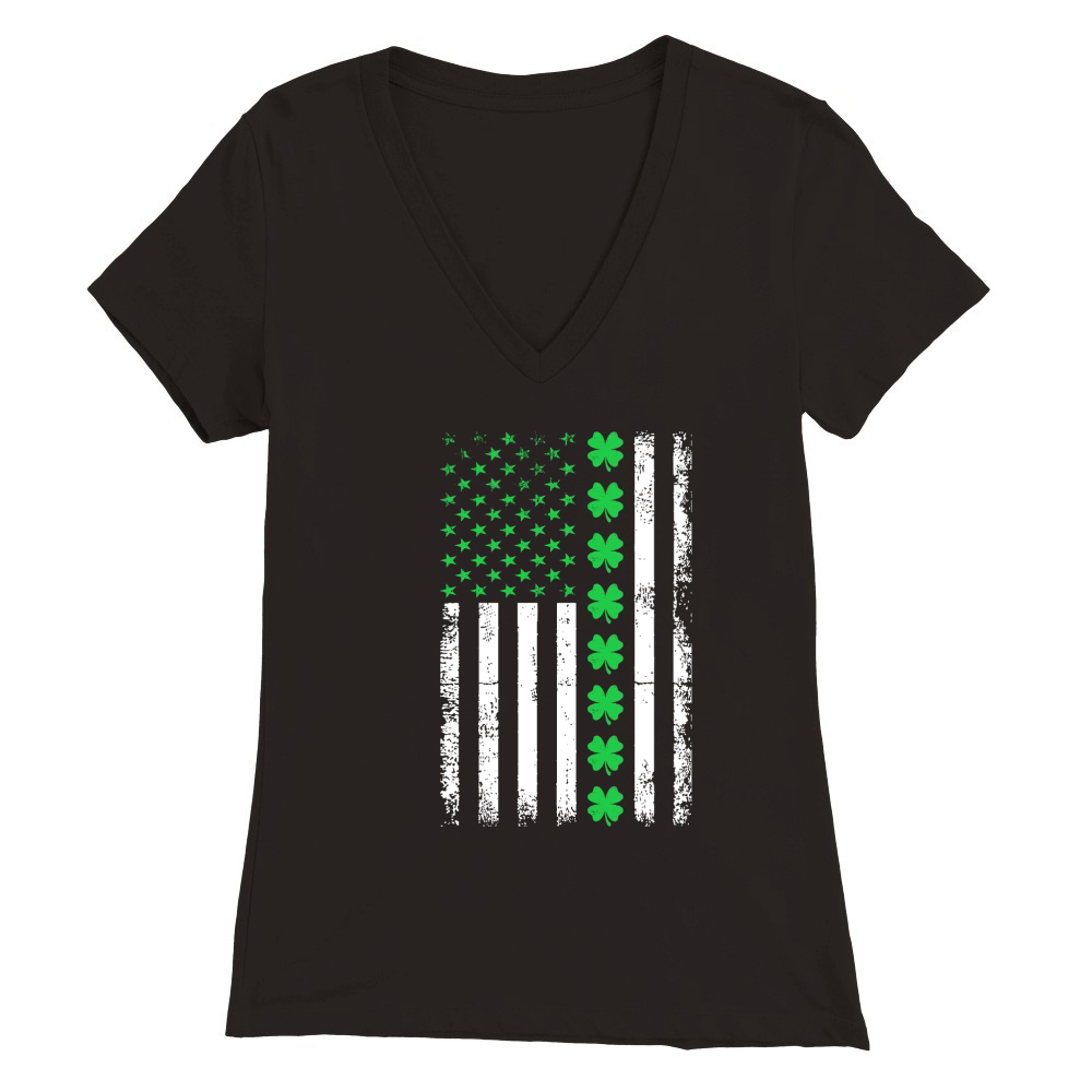Vintage American Flag St. Patricks Day 2 Premium Womens V-Neck T-shirt