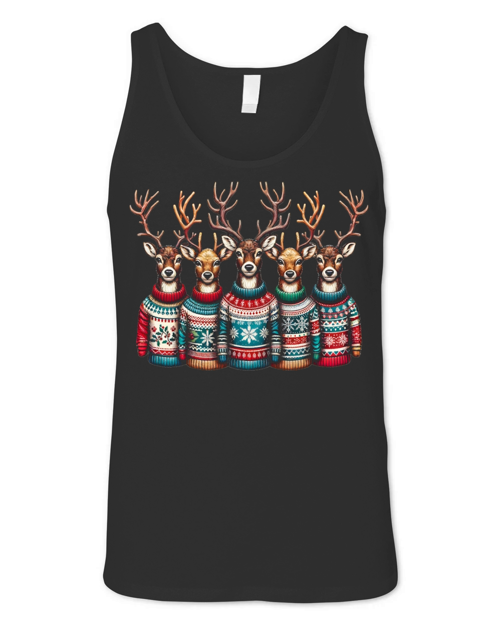 Cute Reindeer in Christmas Sweaters Unisex Jersey Tank