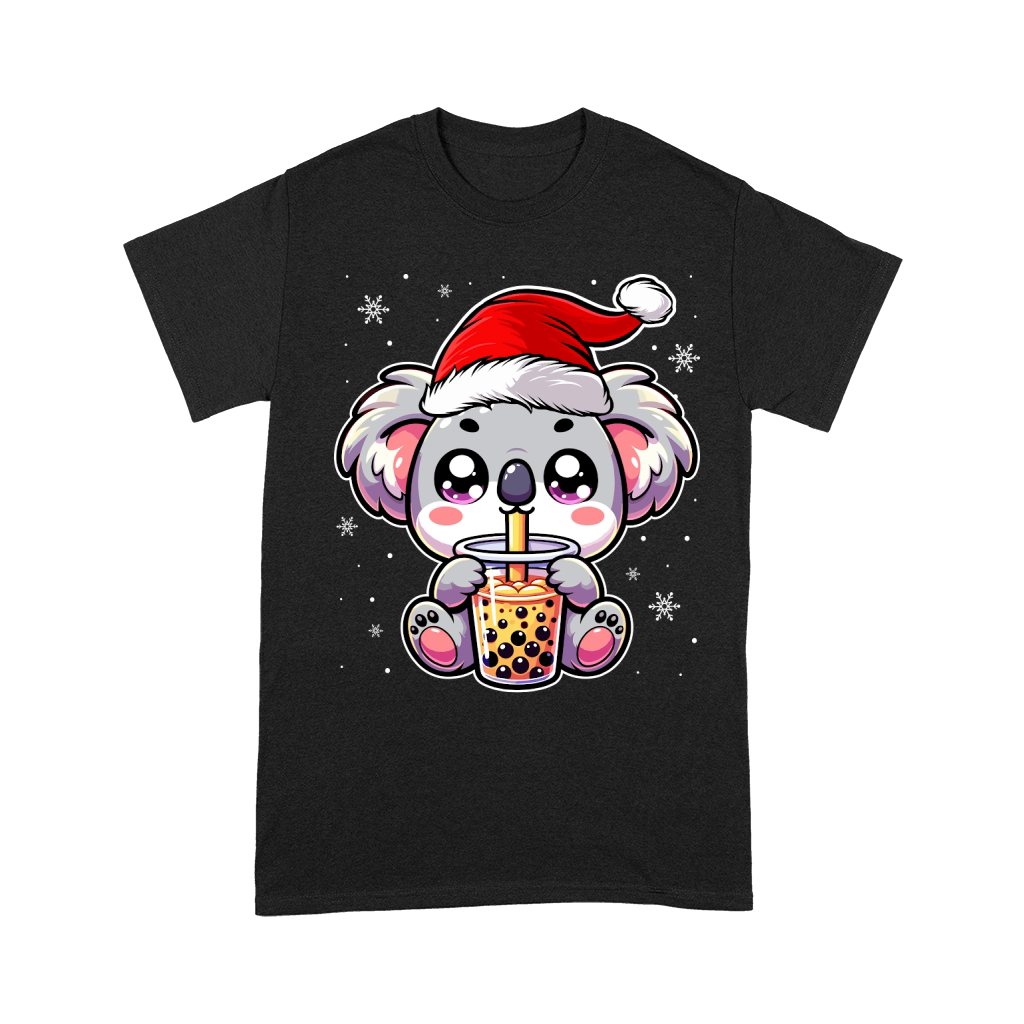adorable koala drinking boba tea wearing santa hat 4 Unisex T-Shirt