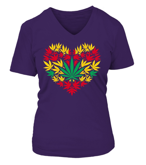 Heart Shape Cannabis Valentine V-neck T-Shirt Woman