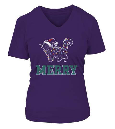 MERRY CAT WRAPPED BY CHRISTMAS LIGHTS D Color 3 V-neck T-Shirt Woman
