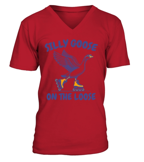 Goose Playing Retro Rollerblade L vBlue V-Neck T-shirt