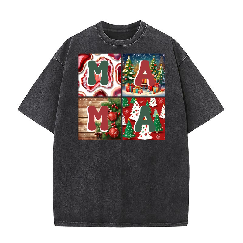 Boho Christmas Mama, Christmas Mom Washed T-Shirt