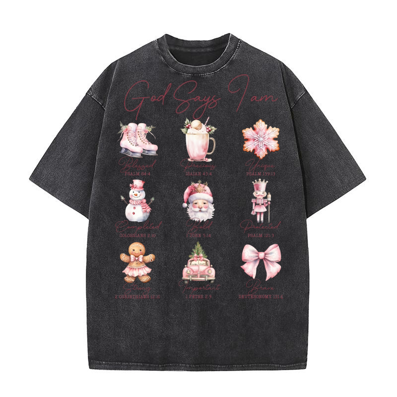 God Says i Am Christmas   Pink Washed T-Shirt