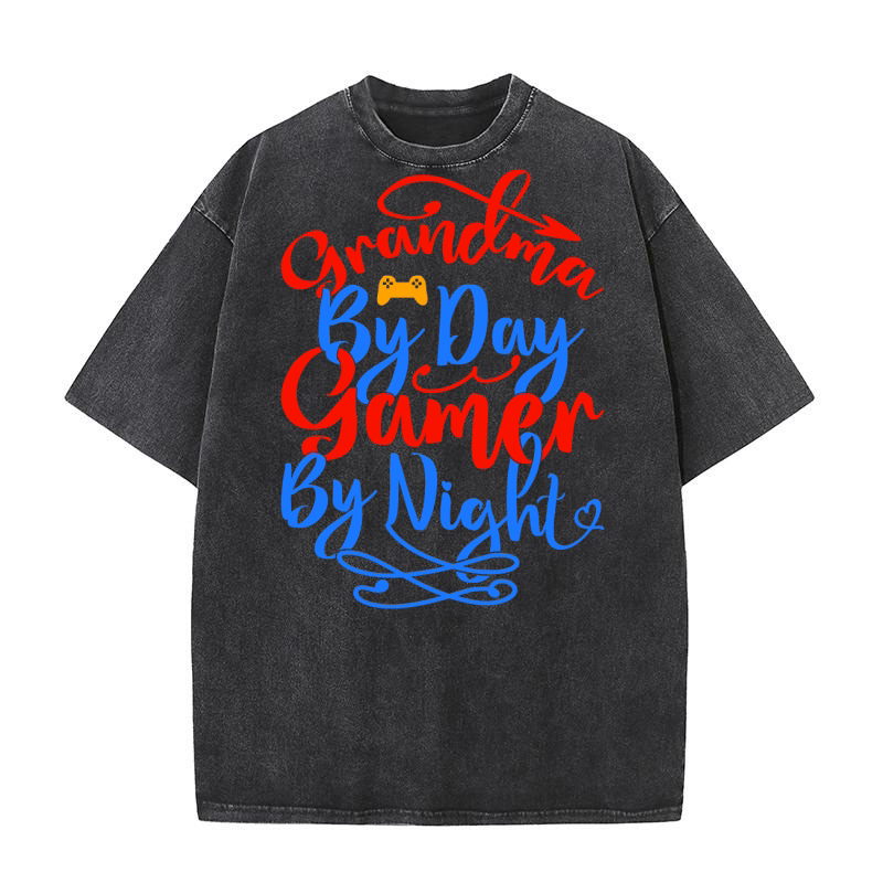 Grandma By Day Gamer By Night Washed T-Shirt