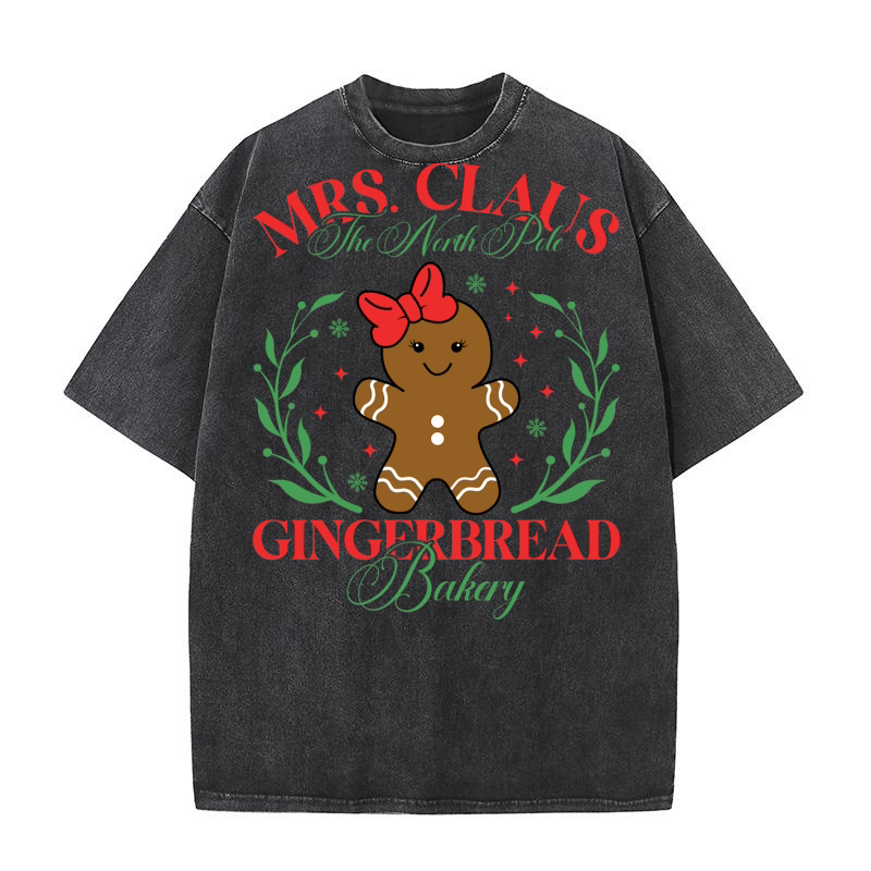 Mrs Claus Gingerbread Christmas Washed T-Shirt