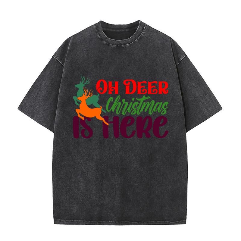 Oh Deer Christmas Is Here Washed T-Shirt