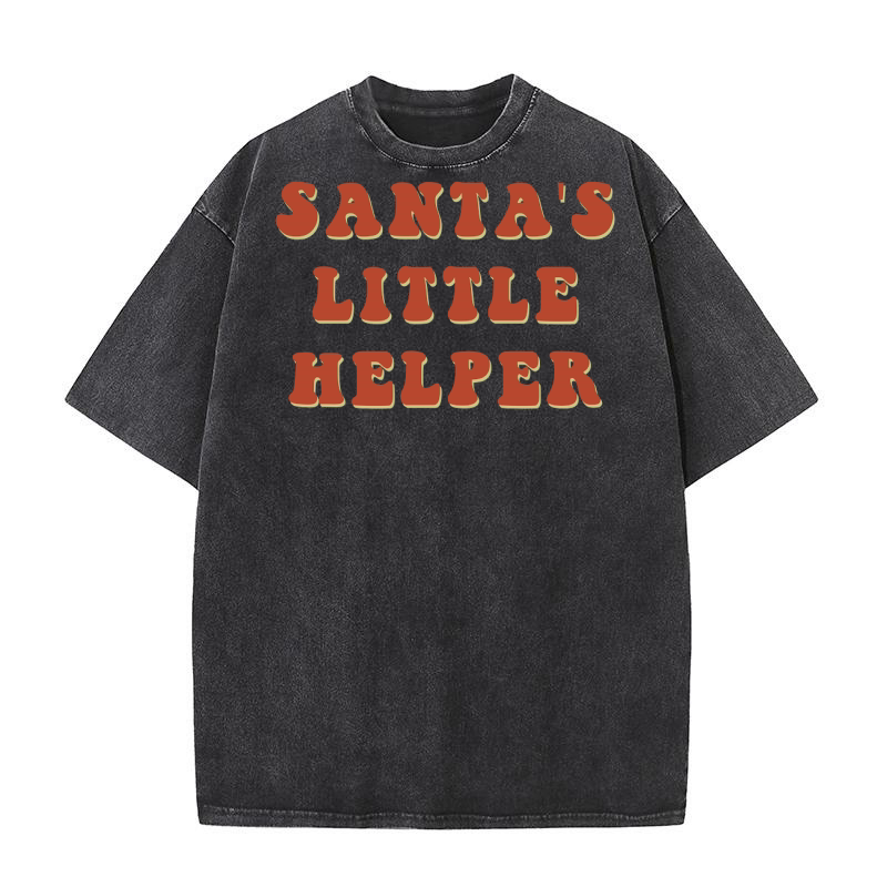 Santas Little Helper Retro Red Washed T-Shirt