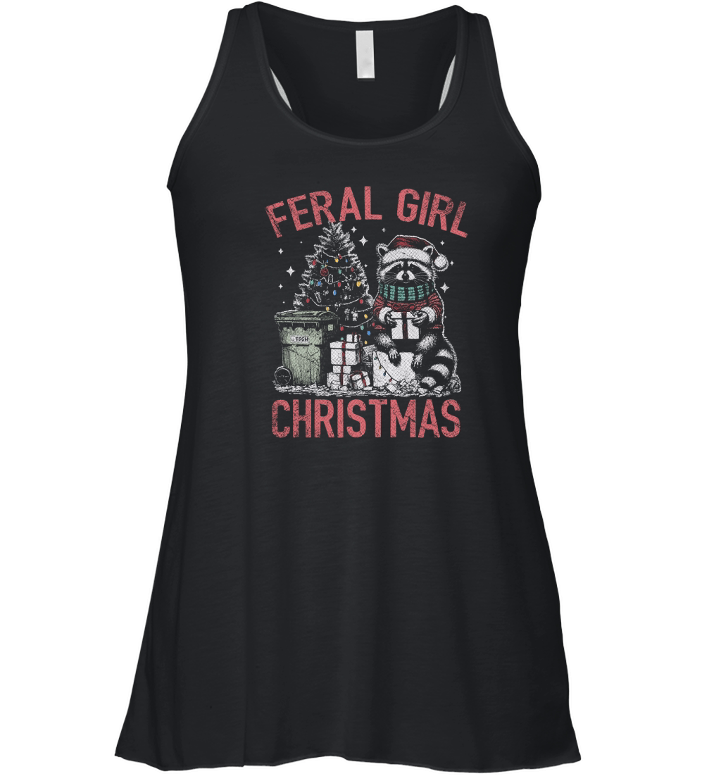 Feral Girl Christmas Raccoon D Red TR Women's Flowy Tank Top