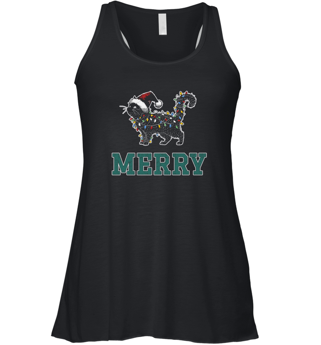 MERRY CAT WRAPPED BY CHRISTMAS LIGHTS D Color 3 Women's Flowy Tank Top