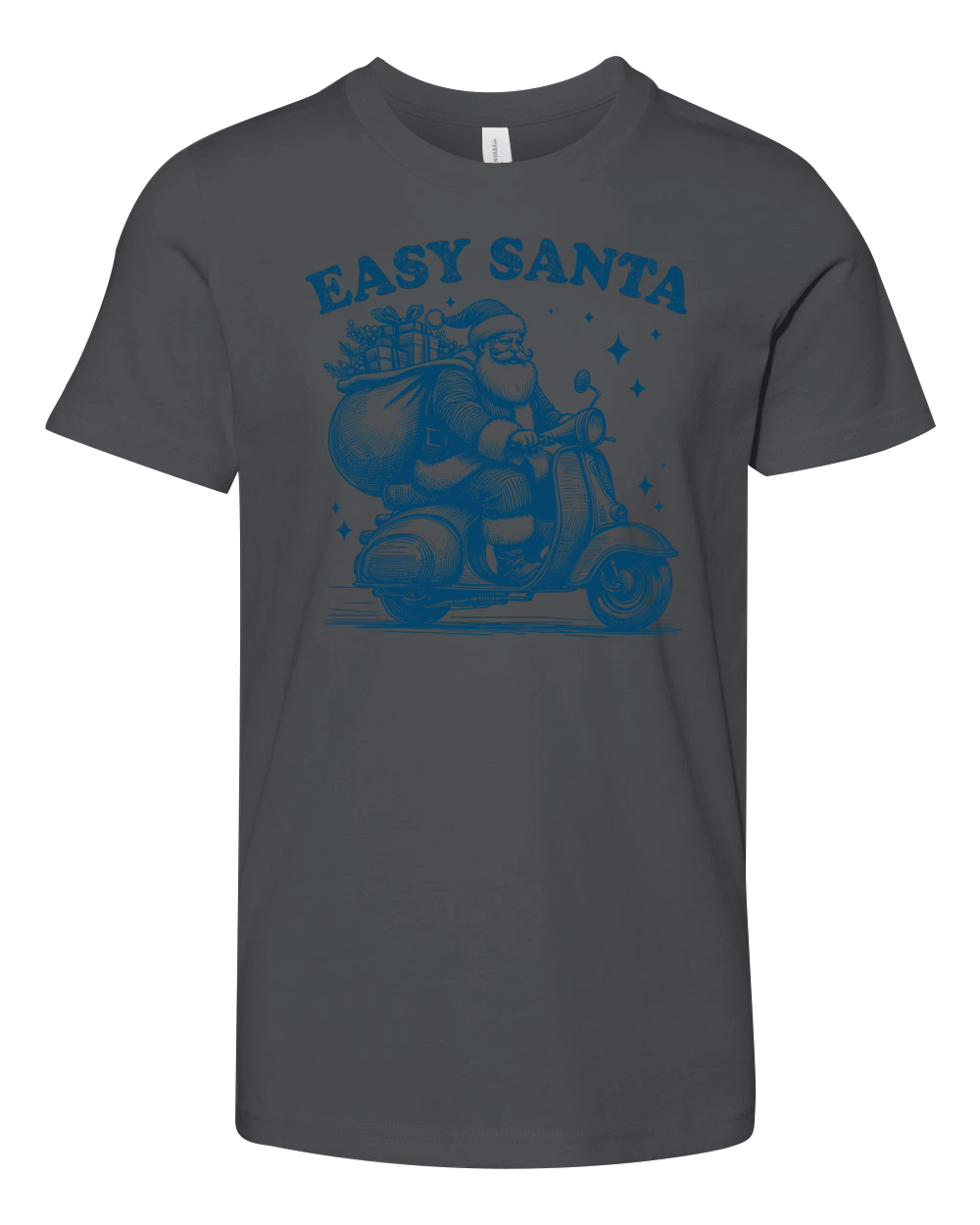 Easy Santa Riding Scooter L Blue Youth Unisex Jersey Tee