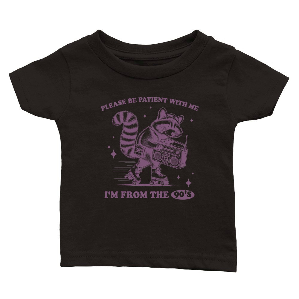 Raccoon Roller Skate Vintage Radio L Purple Classic Baby Crewneck T-shirt