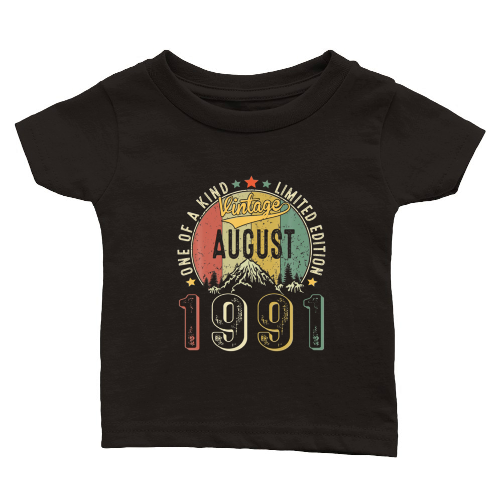 Vintage August 1991 Retro 30th Birthday 30 Years Classic Baby Crewneck T-shirt