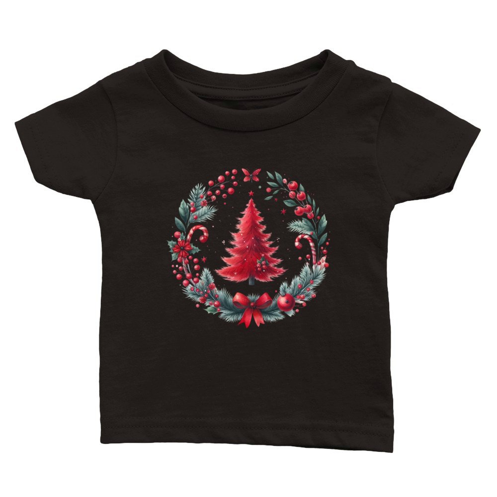 Watercolor Christmas Red tree Classic Baby Crewneck T-shirt