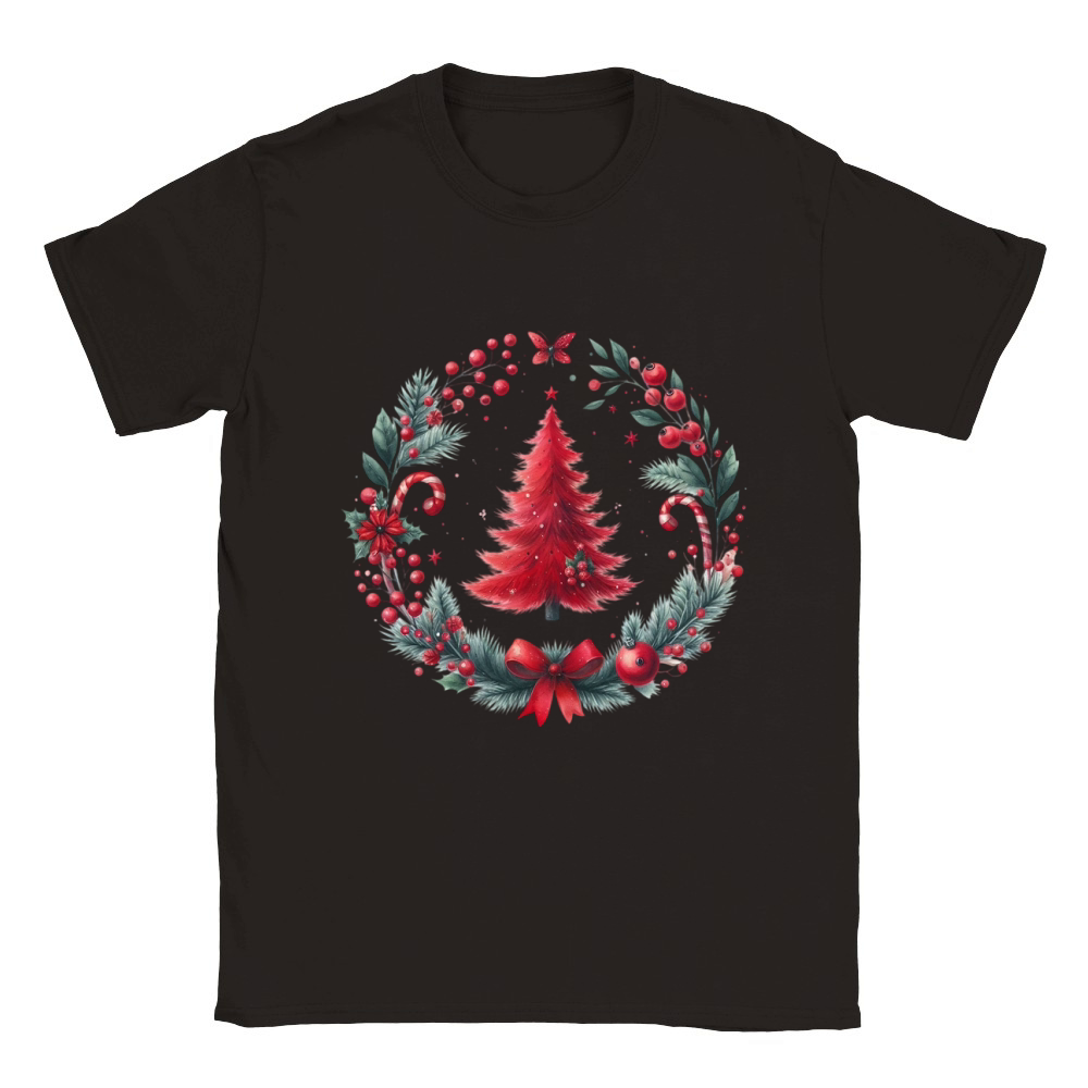 Watercolor Christmas Red tree Classic Kids Crewneck T-shirt