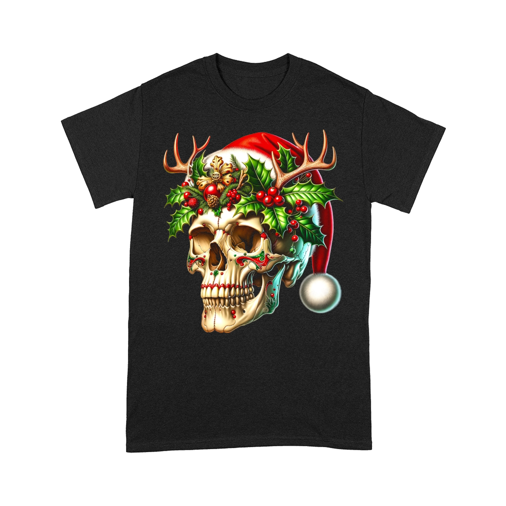 Festive Skull with Antlers Holly Comfort T-shirt