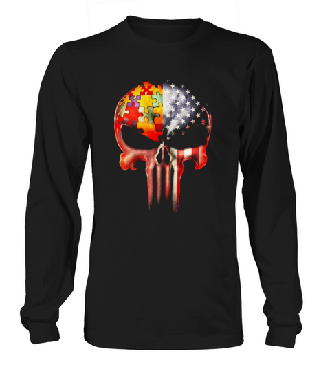 Autism Awareness America Flag skull Long sleeved Unisex
