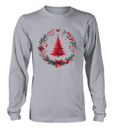 Watercolor Christmas Red tree Long sleeved Unisex