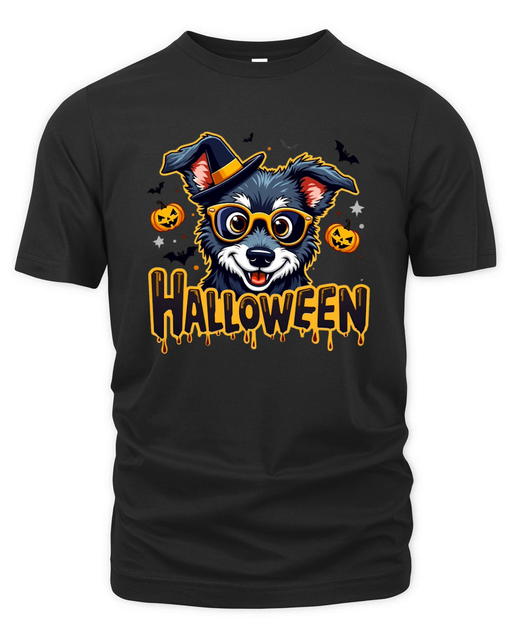 Halloween Dog with Witch Hat and Glasses 3 Organic Unisex T-shirt