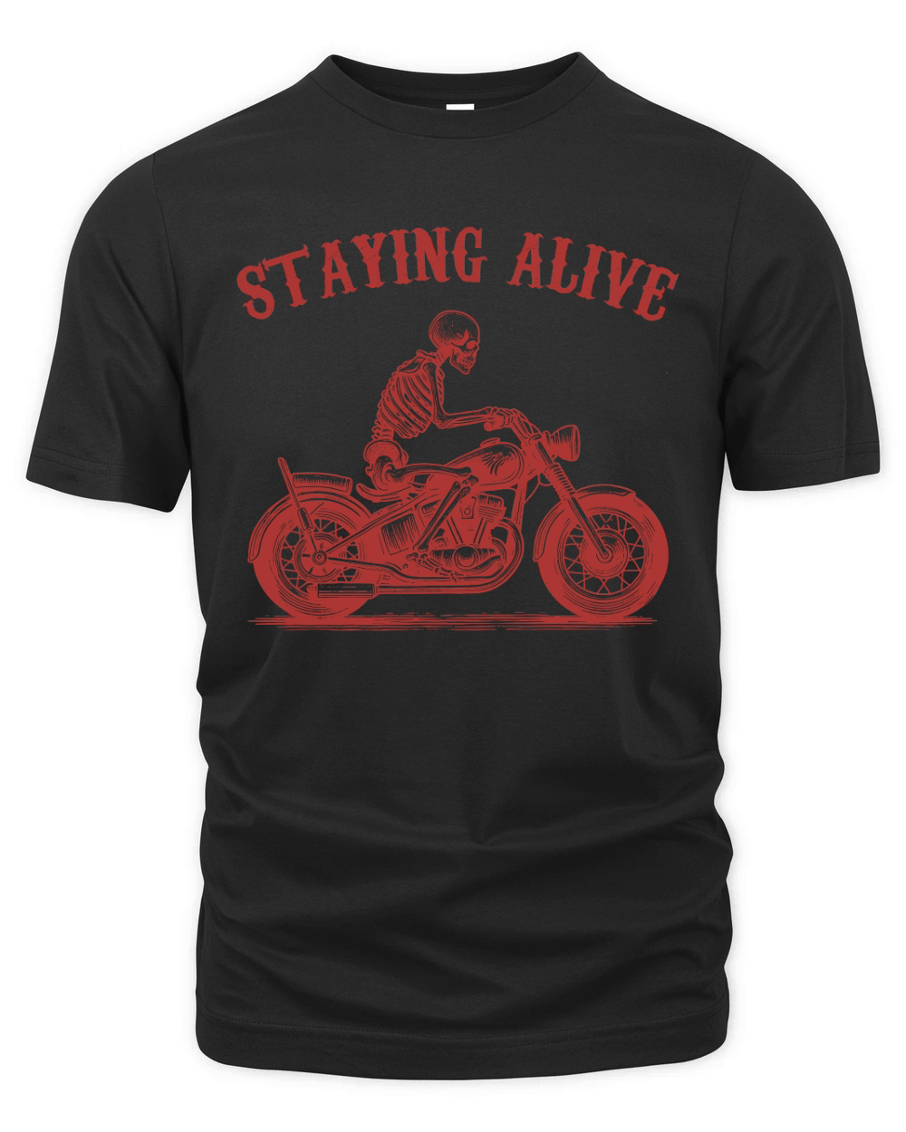 Staying Alive Skeleton riding Motorcycle L V2 Red Organic Unisex T-shirt