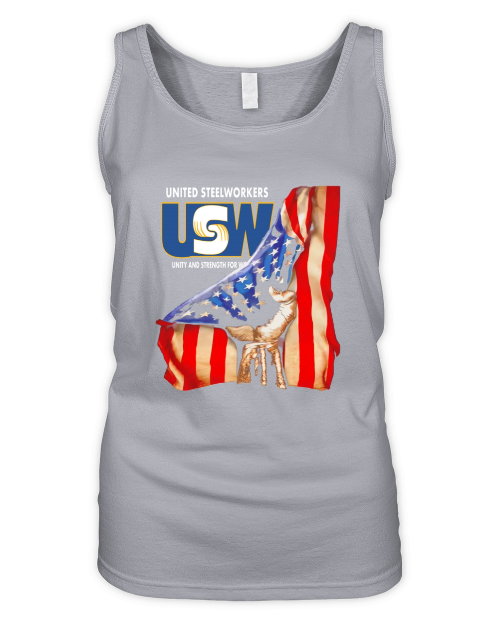 United Steelworkers Unity And Strength For Workers American Flag - Unisex Long Sleeve Organic Women's Tank Top