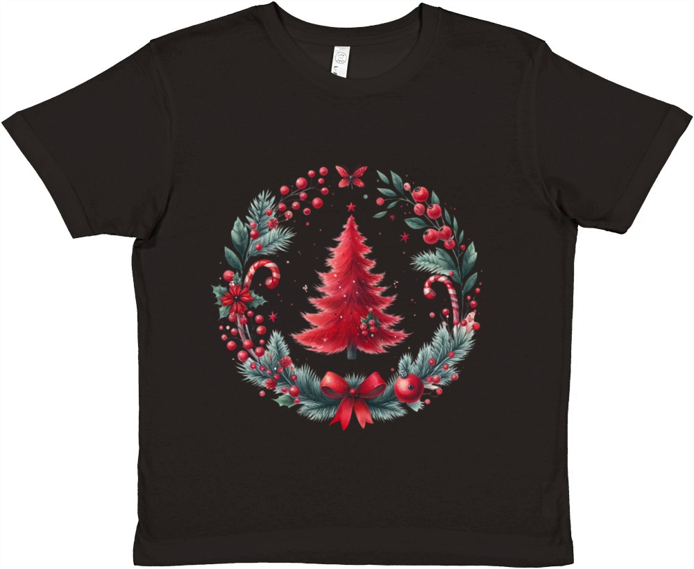 Watercolor Christmas Red tree Premium Kids Crewneck T-shirt